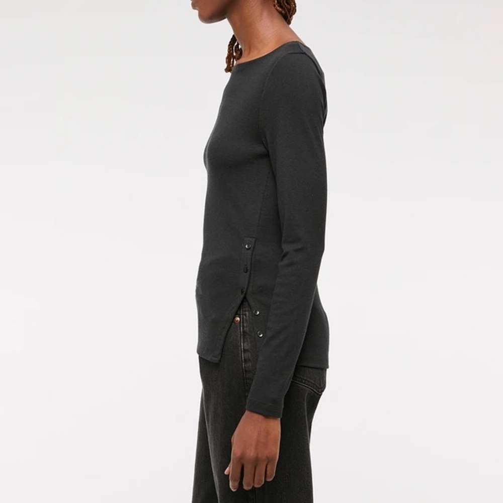 Abercrombie & Fitch Black Brushed Jersey Long-Length Slash Top